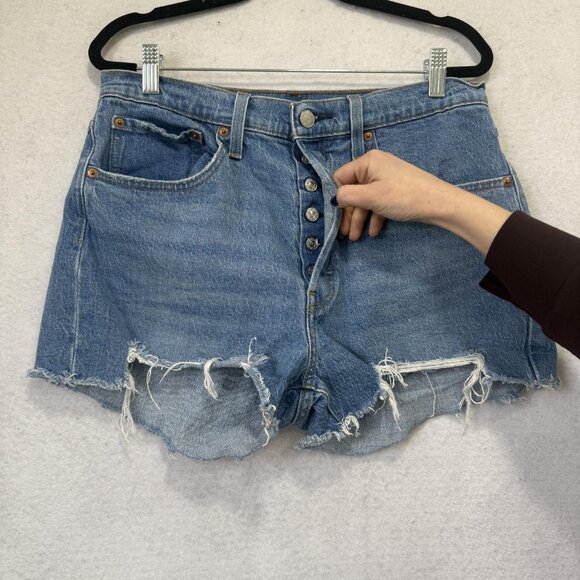 Levis Denim Shorts Womens 31 Blue High Rise Button Fly Cutoff Raw Hem Distressed - Picture 5 of 10